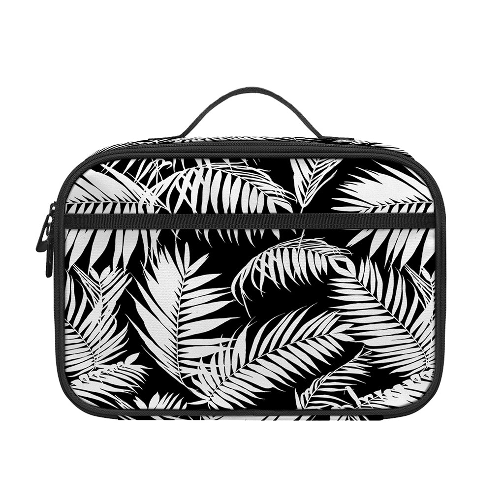 Black And White Palm Leaves Print Portable Lunch Bag