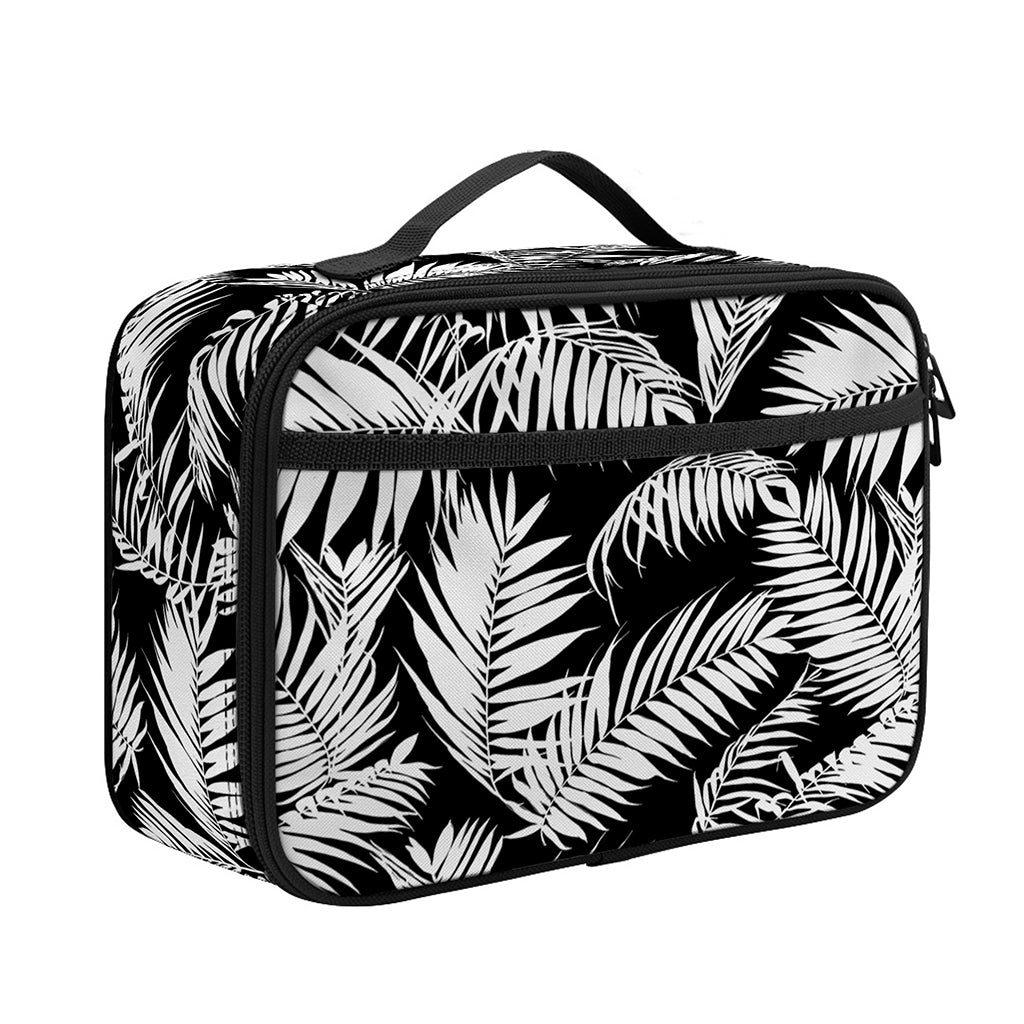 Black And White Palm Leaves Print Portable Lunch Bag
