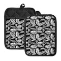 Black And White Palm Leaves Print Pot Holders With Pocket