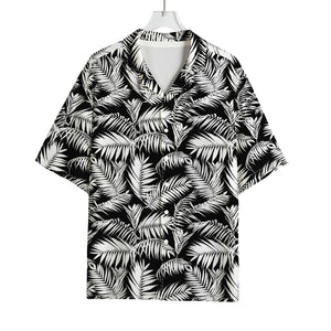 Black And White Palm Leaves Print Rayon Hawaiian Shirt