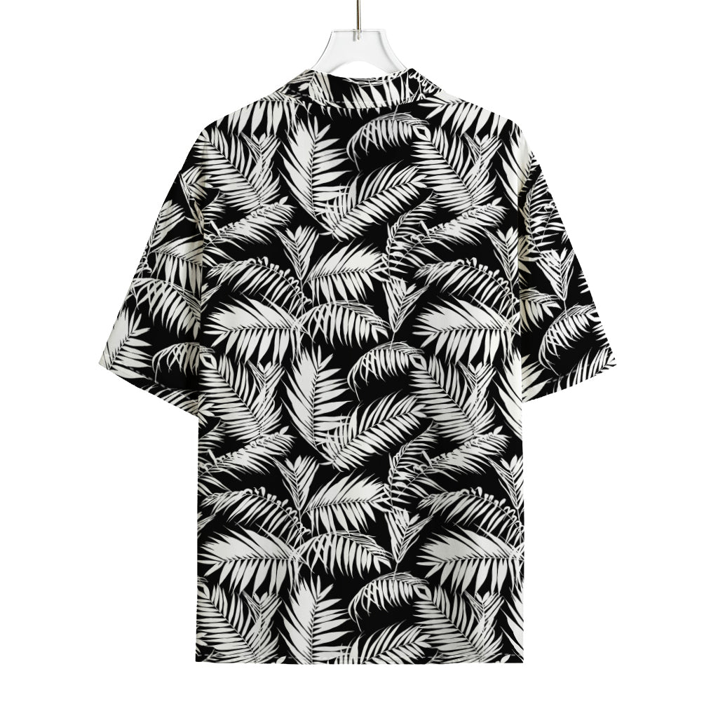 Black And White Palm Leaves Print Rayon Hawaiian Shirt