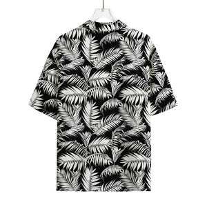 Black And White Palm Leaves Print Rayon Hawaiian Shirt