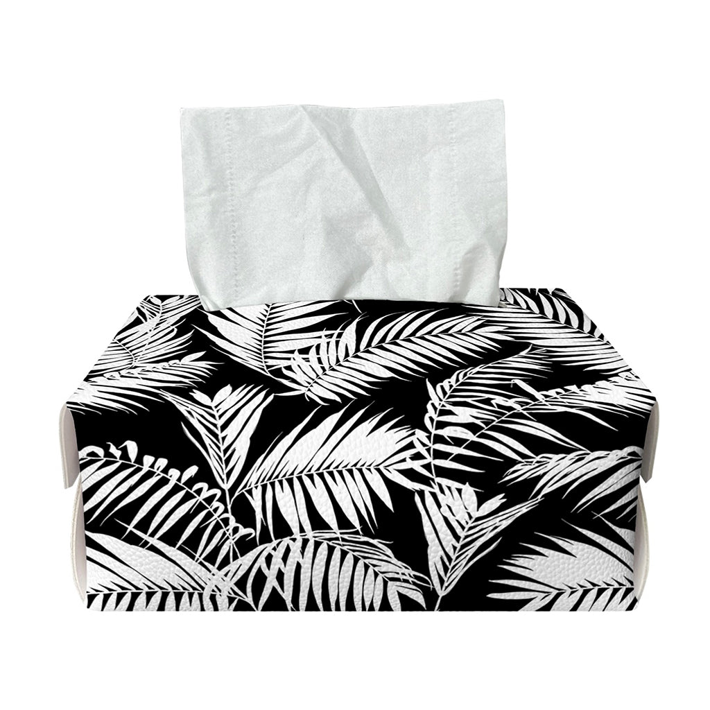 Black And White Palm Leaves Print Rectangle Tissue Box Cover