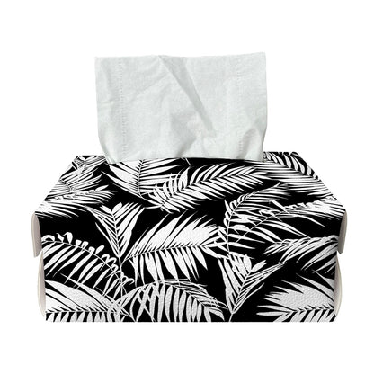 Black And White Palm Leaves Print Rectangle Tissue Box Cover