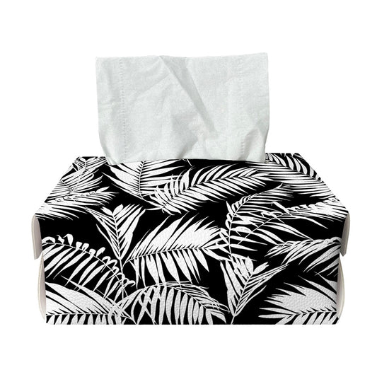 Black And White Palm Leaves Print Rectangle Tissue Box Cover