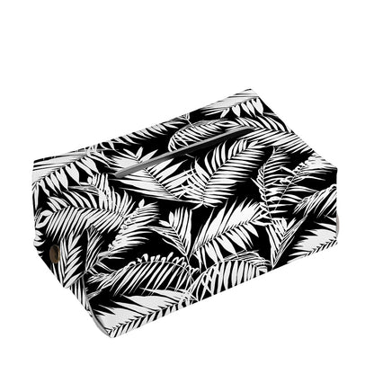 Black And White Palm Leaves Print Rectangle Tissue Box Cover