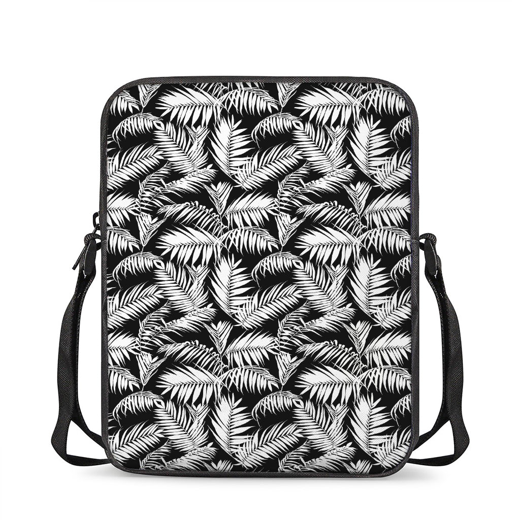 Black And White Palm Leaves Print Rectangular Crossbody Bag