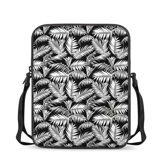 Black And White Palm Leaves Print Rectangular Crossbody Bag