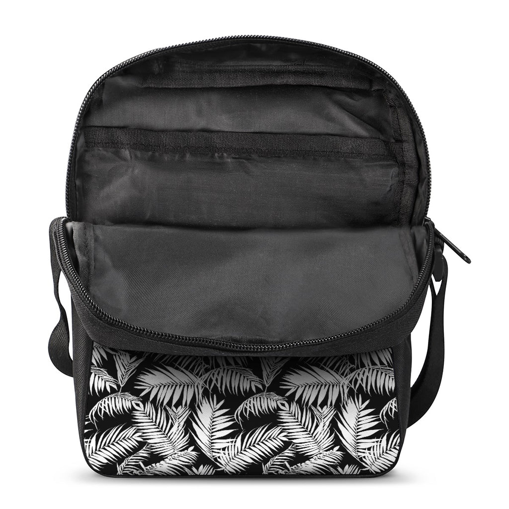 Black And White Palm Leaves Print Rectangular Crossbody Bag