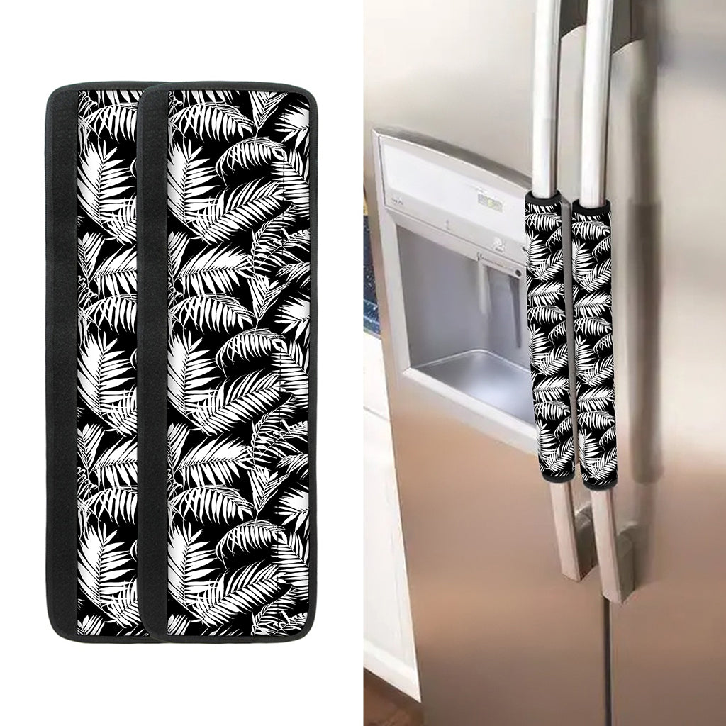 Black And White Palm Leaves Print Refrigerator Handle Covers