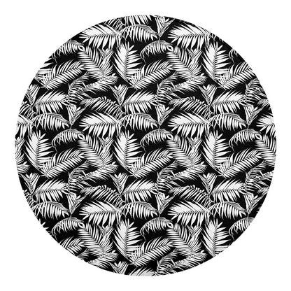 Black And White Palm Leaves Print Round Blanket