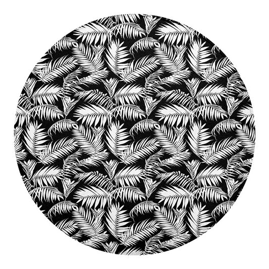 Black And White Palm Leaves Print Round Blanket