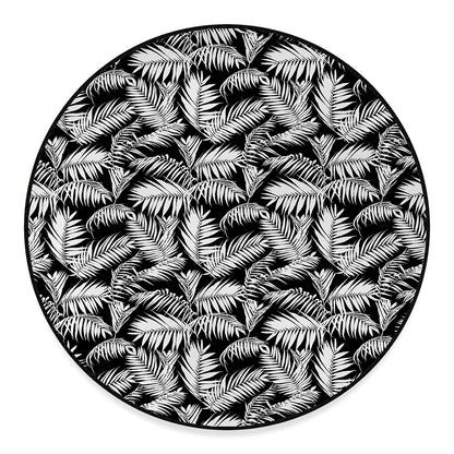 Black And White Palm Leaves Print Round Floor Mat