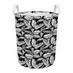 Black And White Palm Leaves Print Round Laundry Basket
