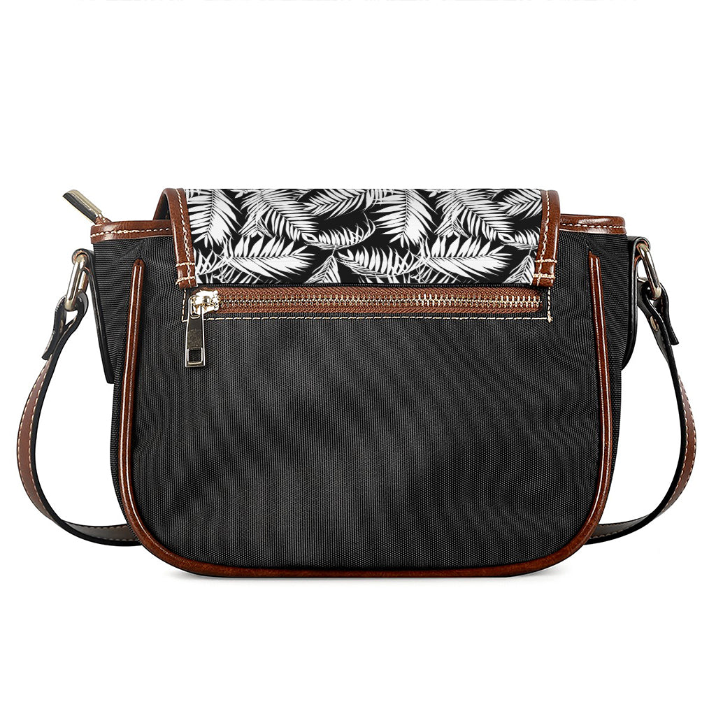 Black And White Palm Leaves Print Saddle Bag