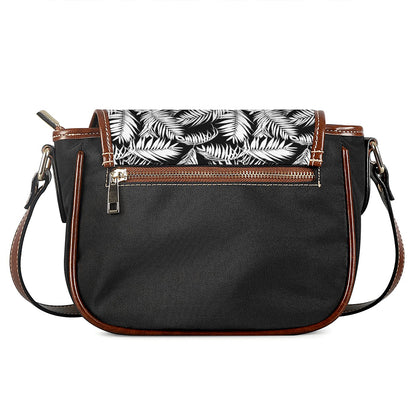 Black And White Palm Leaves Print Saddle Bag