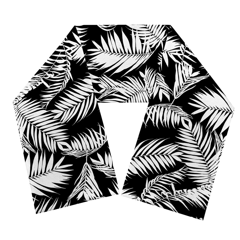 Black And White Palm Leaves Print Scarf