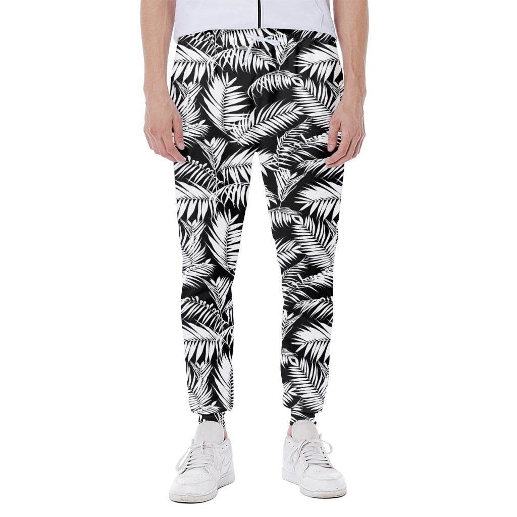 Black And White Palm Leaves Print Scuba Joggers