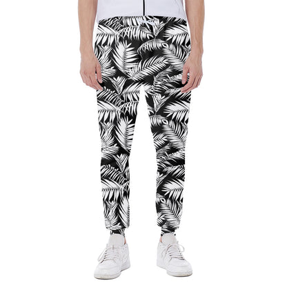 Black And White Palm Leaves Print Scuba Joggers