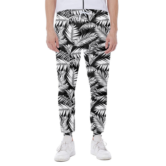 Black And White Palm Leaves Print Scuba Joggers