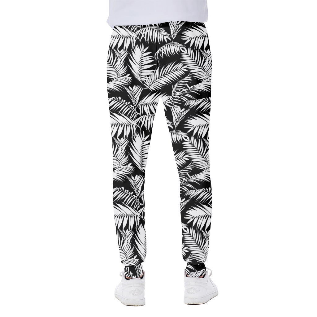 Black And White Palm Leaves Print Scuba Joggers