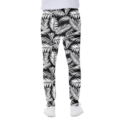 Black And White Palm Leaves Print Scuba Joggers