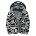 Black And White Palm Leaves Print Sherpa Lined Zip Up Hoodie