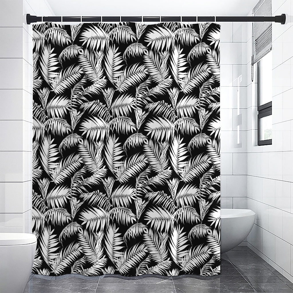 Black And White Palm Leaves Print Shower Curtain
