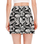 Black And White Palm Leaves Print Side Slit Mini Skirt