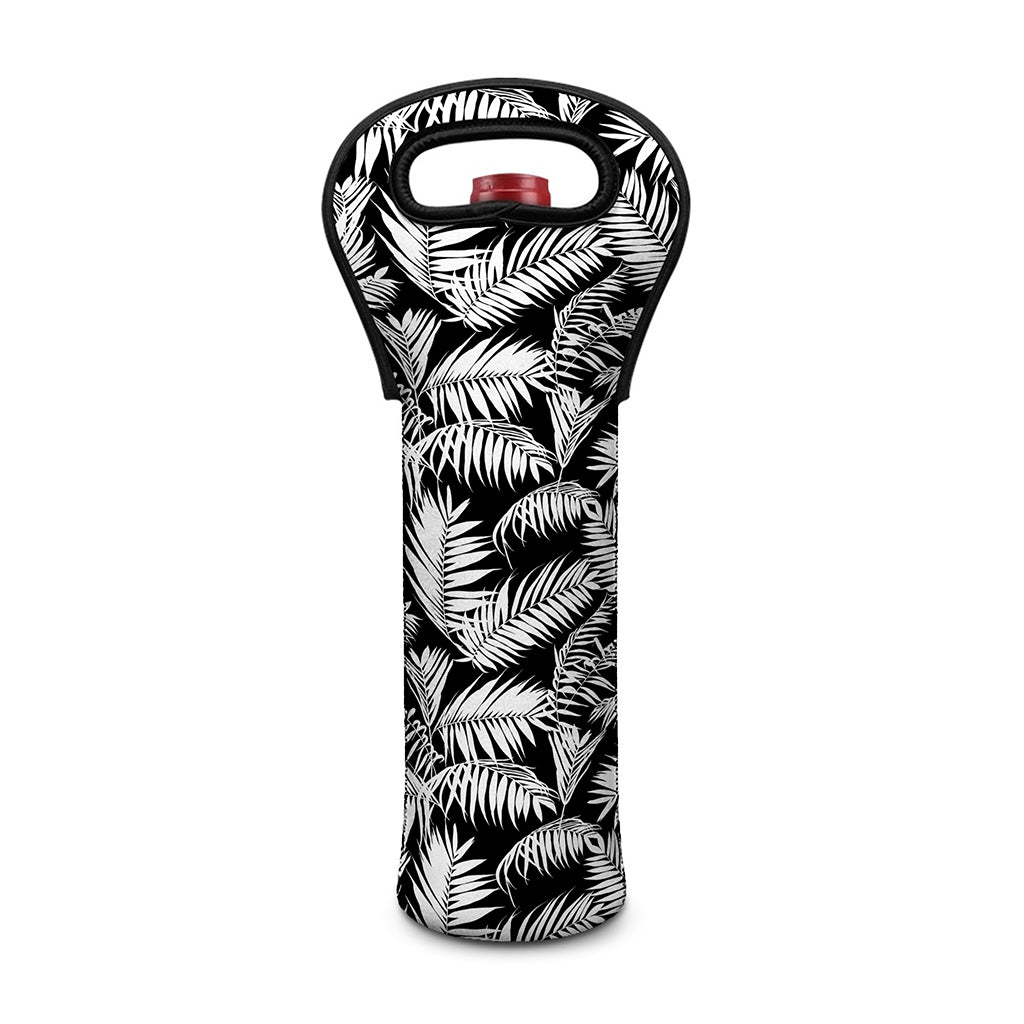 Black And White Palm Leaves Print Single Neoprene Wine Tote