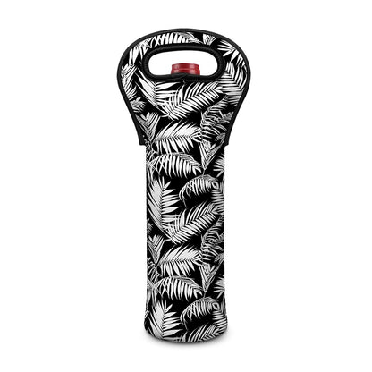 Black And White Palm Leaves Print Single Neoprene Wine Tote