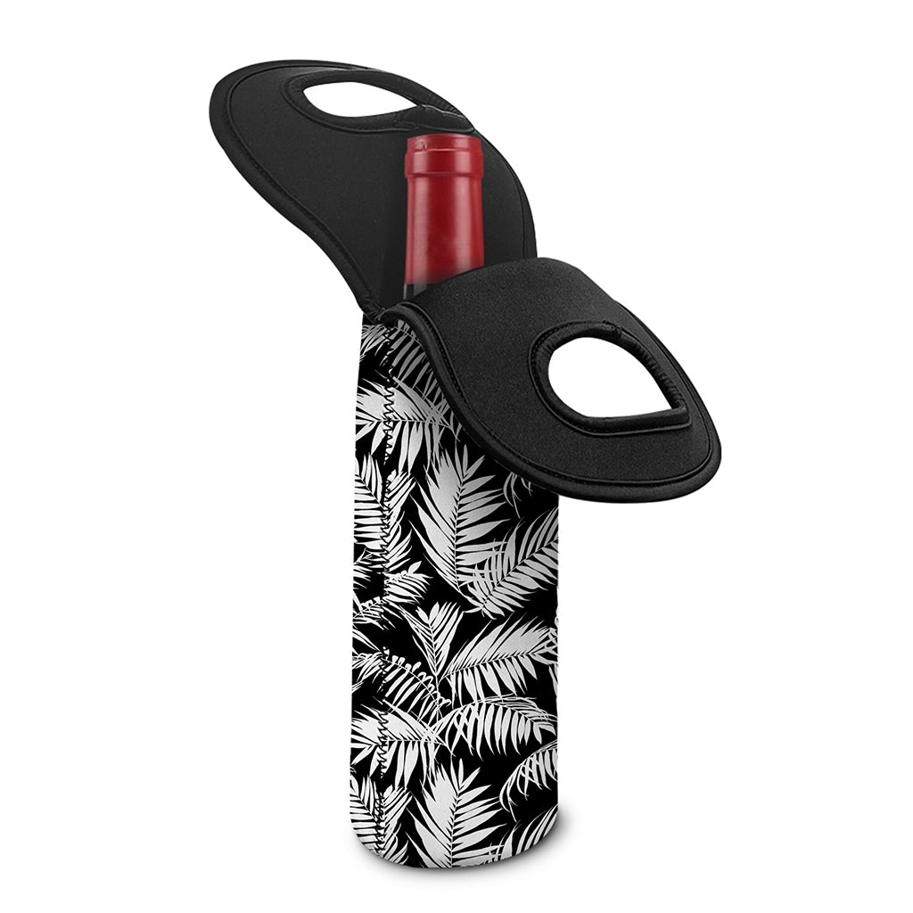 Black And White Palm Leaves Print Single Neoprene Wine Tote