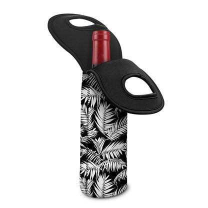 Black And White Palm Leaves Print Single Neoprene Wine Tote