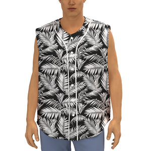 Black And White Palm Leaves Print Sleeveless Baseball Jersey