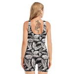 Black And White Palm Leaves Print Sleeveless One Piece Swimsuit