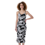 Black And White Palm Leaves Print Slim Fit Midi Cami Dress