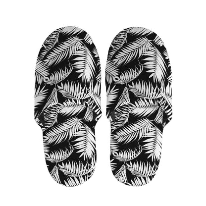 Black And White Palm Leaves Print Slippers