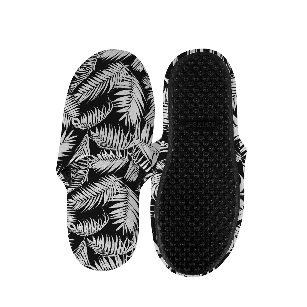 Black And White Palm Leaves Print Slippers