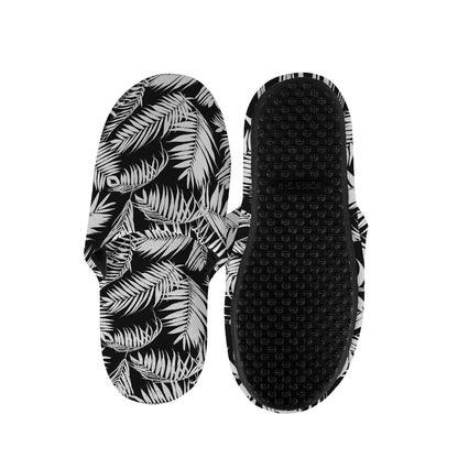Black And White Palm Leaves Print Slippers