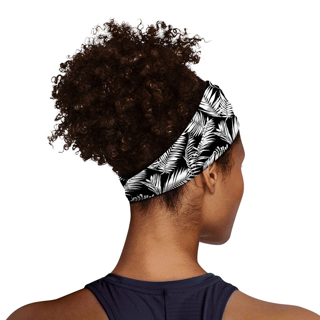 Black And White Palm Leaves Print Sports Headband
