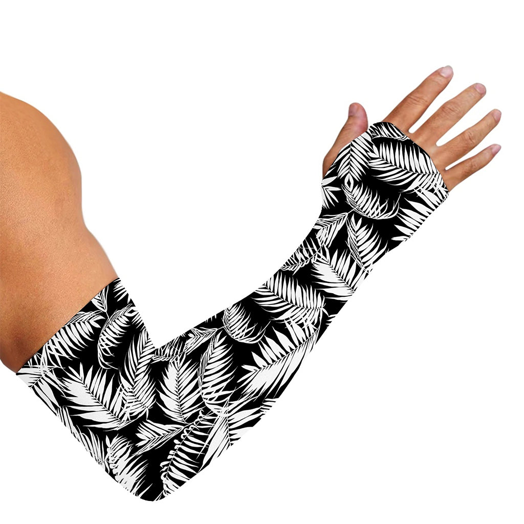 Black And White Palm Leaves Print Sun Protection Arm Sleeves