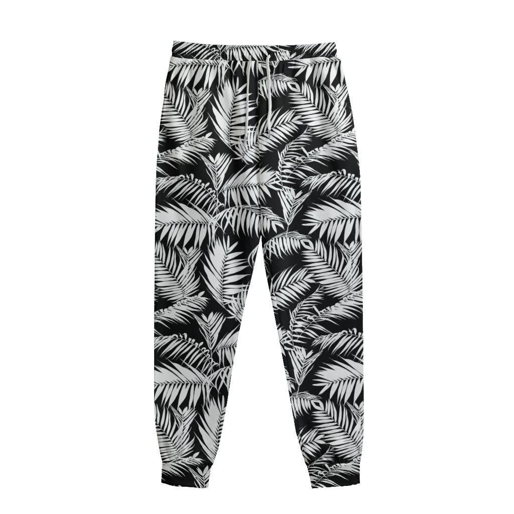 Black And White Palm Leaves Print Sweatpants