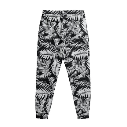 Black And White Palm Leaves Print Sweatpants