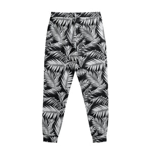 Black And White Palm Leaves Print Sweatpants