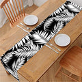 Black And White Palm Leaves Print Table Runner