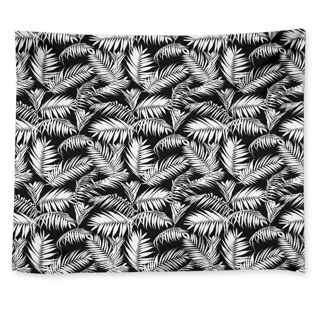 Black And White Palm Leaves Print Tapestry