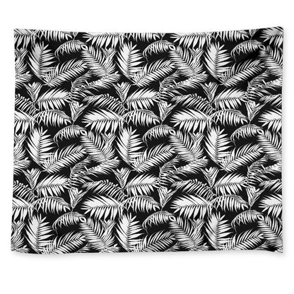 Black And White Palm Leaves Print Tapestry