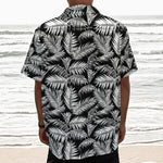 Black And White Palm Leaves Print Textured Short Sleeve Shirt