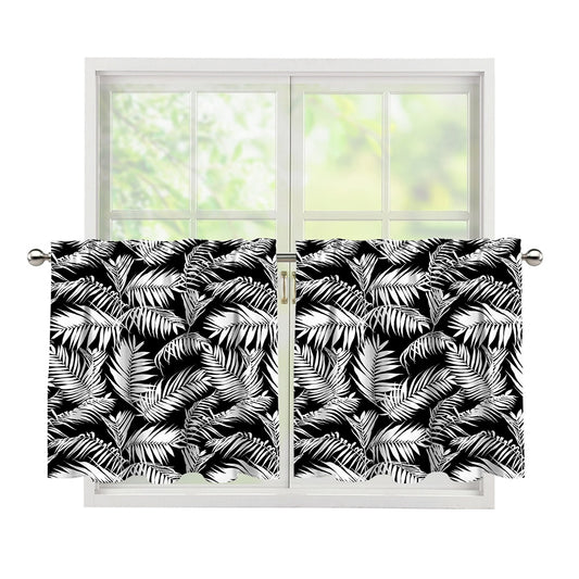 Black And White Palm Leaves Print Tier Curtains