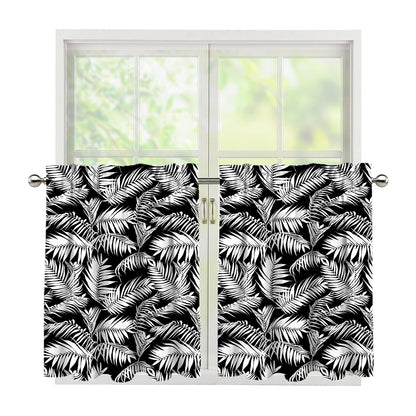 Black And White Palm Leaves Print Tier Curtains